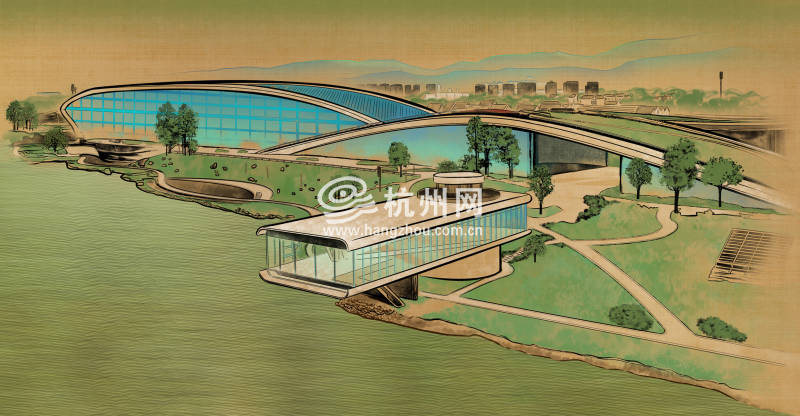 杭州地标手绘之富阳水上运动中心