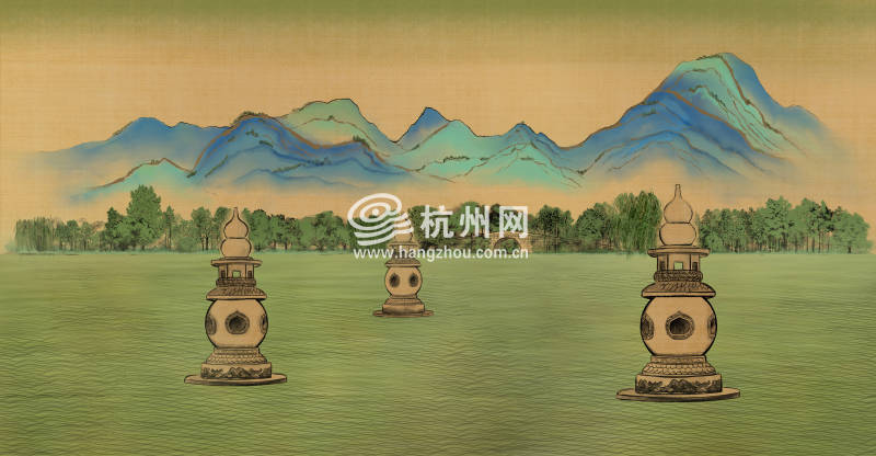杭州地标手绘之三潭印月