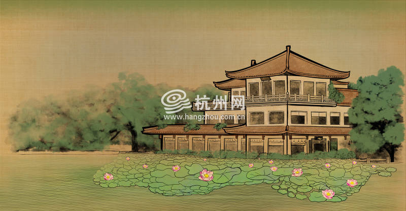 杭州地标手绘之湖畔居