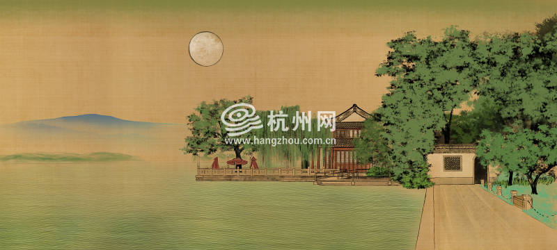 杭州地标手绘之平湖秋月